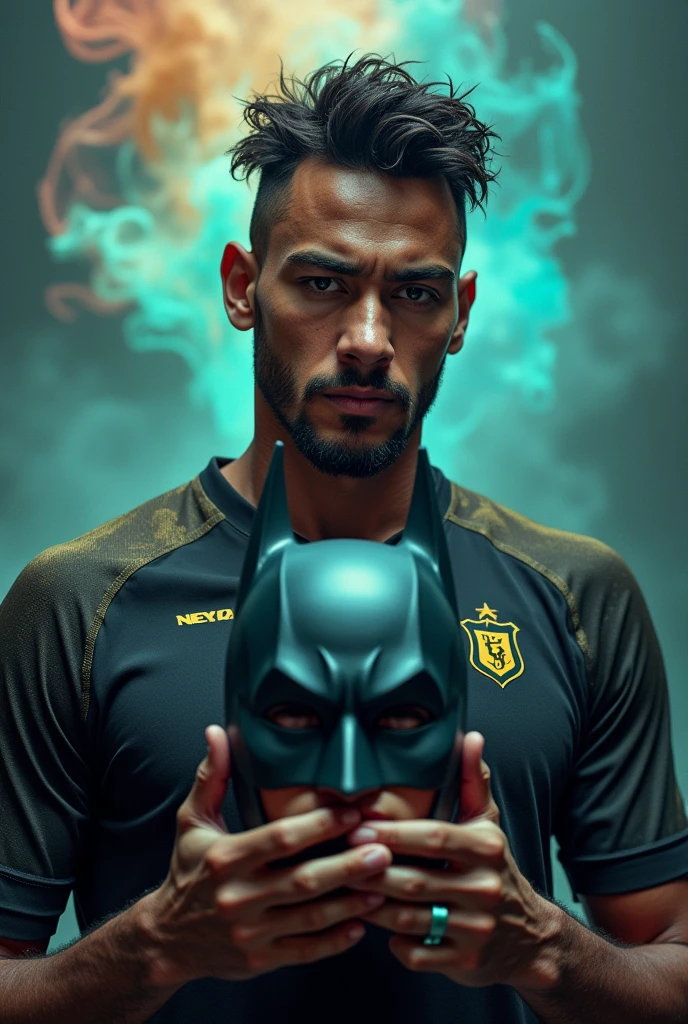 Neymar holding batman mask