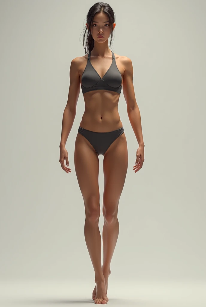 slim tall girl’s body with arm muscles