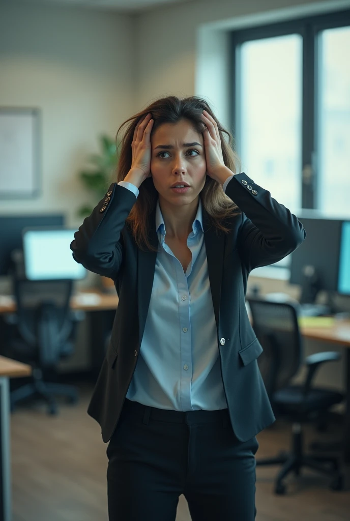 dizzy woman in her office/job