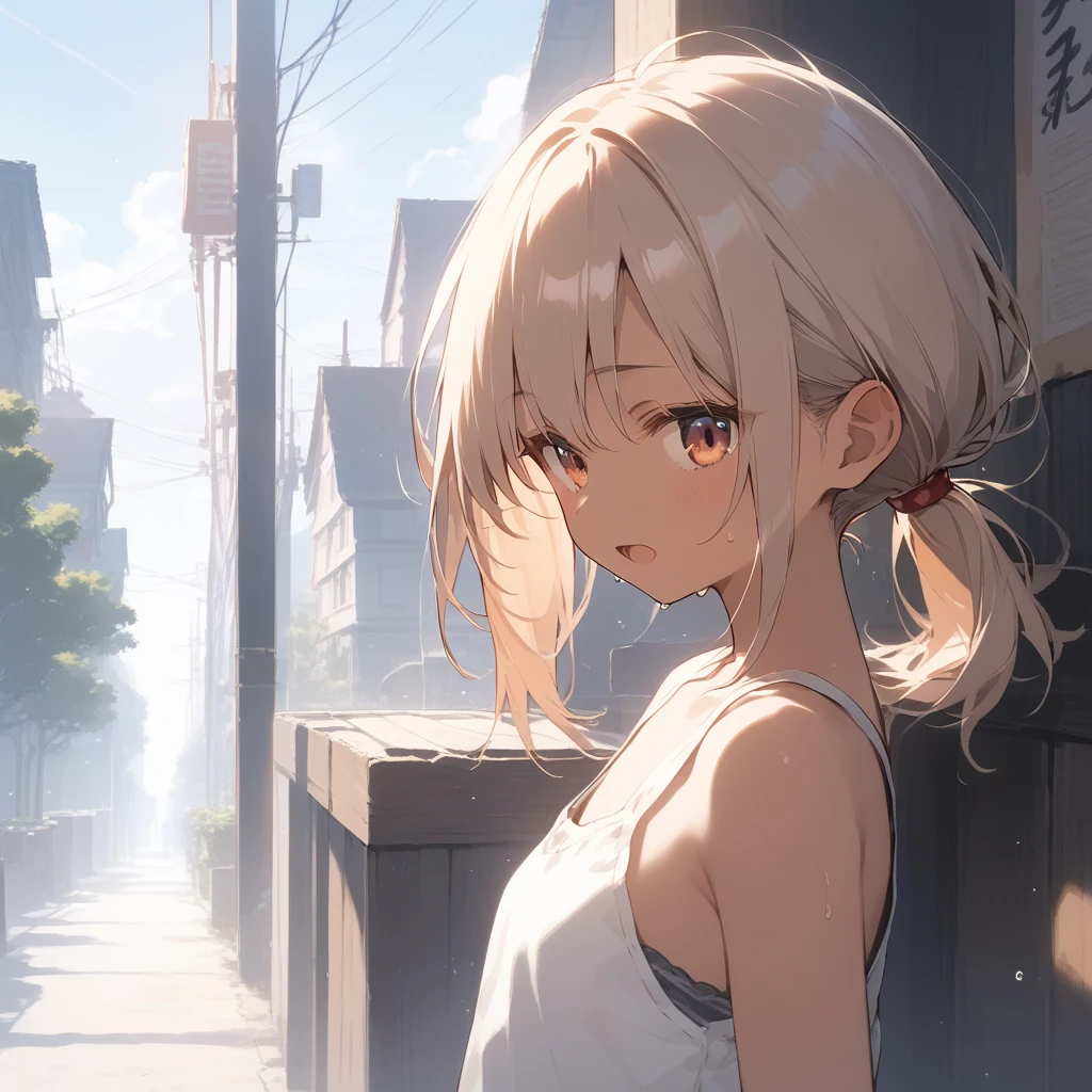 score_9, score_8_up, score_7_up, source_anime, best quality, masterpiece, official art, absurdres, highres, ultra-detailed,waifu2x,Collection: Slice of Life,break,1girl, tomboy, dark-skinned female, short hair, low ponytail, flat chest, beautiful detailed eyes, shorts, sweat, open mouth, (yawn:0.3), sleepily, outdoors, wind, (Detailed Lighting), (Detailed background),break,(clear line illustration:1.2), super detailed skin,very high resolution, very aesthetic, Best sexual lighting powered by famous artist, 8k, 16k, cute picture,beauty illustration,photoshop_(medium),,(Detailed Lighting),best anime 8k konachan wallpaper, pixiv contest winner,