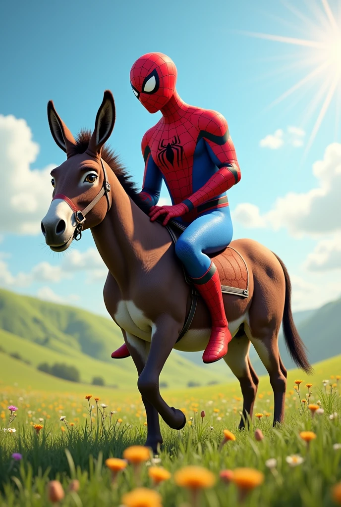 Spiderman on a donkey