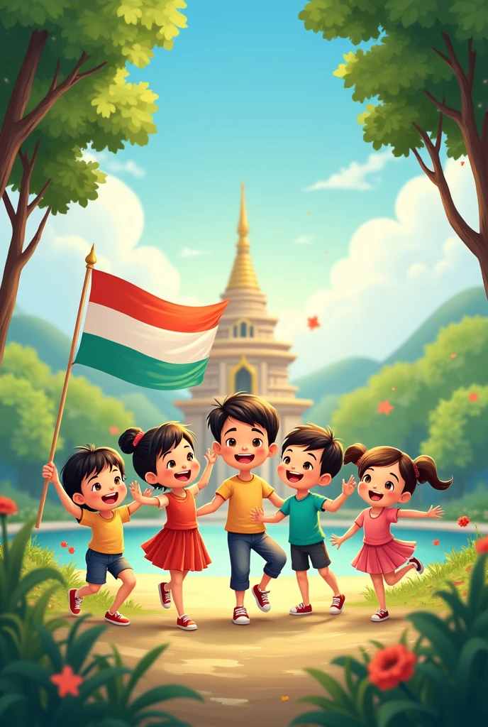Children&#39;s Day, children, national flag, temple, nature