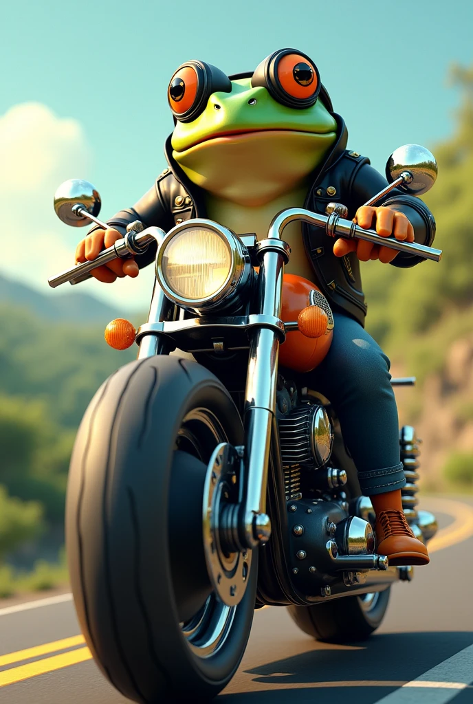 Frog driving a big bike
