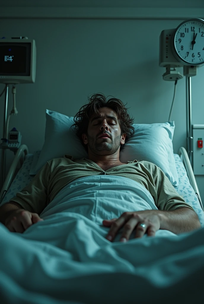 Desperate man after waking up from a coma, after having lived a nightmare of extraordinary proportions