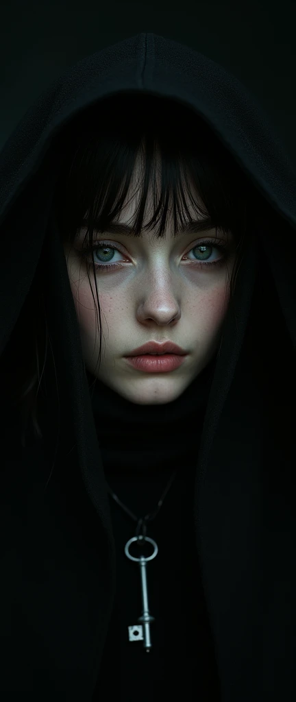 (surreal), (cipher), (improved resolution), (8k), (Very detailed), (Best cipher), (Beautiful and detailed eyes.), (of the highest quality), (Super detailed), (masterpiece ), ( Wallpaper), (detailed face), alone, 1 girl, looking at the viewer, small details, detailed face, In the dark, deep shadow, discreet key, Pure erotic face_v1, smile, by the wide, smooth black chalk fur , 46 Point Diagonal Bangs