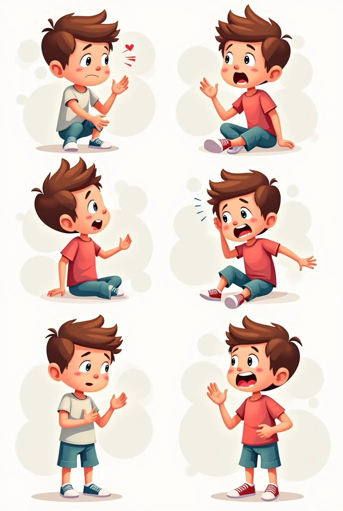Vector images of animated young people with illness, gripe, them, headache, stomachache, fever, sore throat