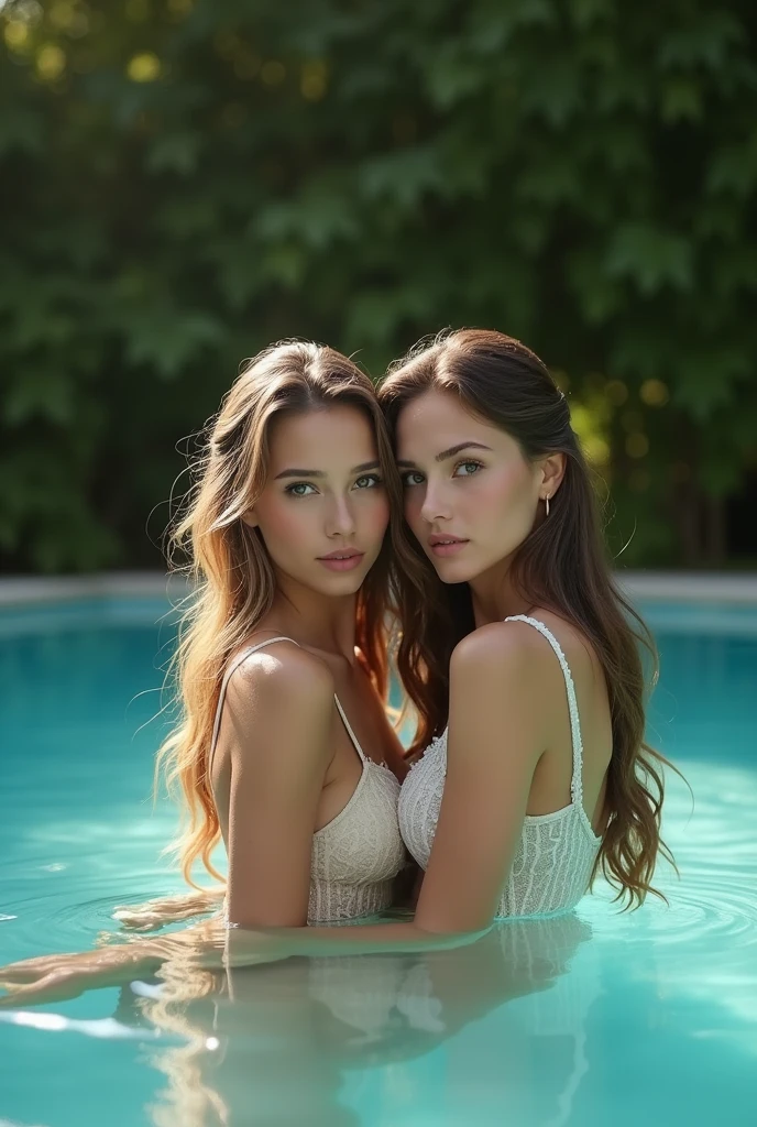 beautiful Ukrainian models posing in the swimming pool
