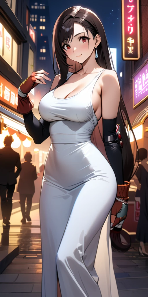 (((((tifa lockhart,Final Fantasy 7:1.5))))),((Highest quality、masterpiece、anime style、best quality、high resolution、8k、detailed、ultra-detailed:1.3))、Long legs:1.2, Beautiful woman with perfect figure:1.4、(Smiling:1.2), double eyelid、30-year-old female、((((One Woman,beautiful face,Beautiful face、Outdoor,upper body:1.5)))),Big Breasts、High resolution, accurate, Anatomically correct, High-resolution model, high quality, Very detailed, Ultra high definition、Black Hair、Straight Hair、Long Hair、(((Long dress、Night in the city:1.5)))
