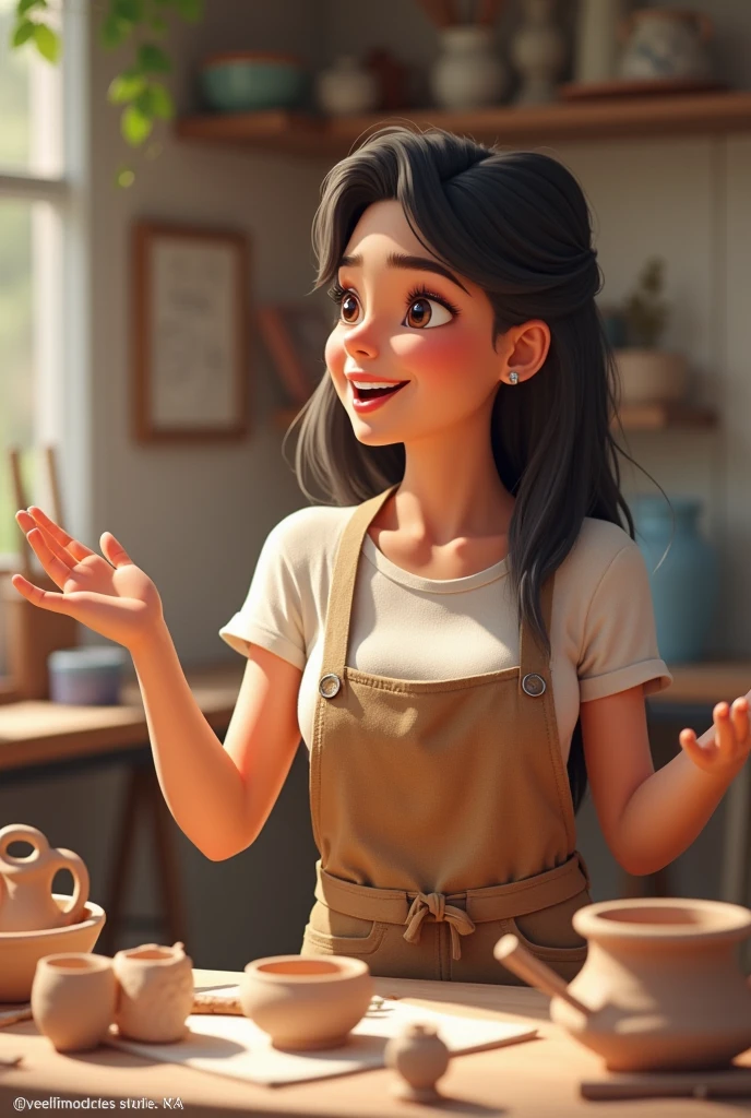 Ana Maria, a virtual assistant from the northeast, which talks about clay crafts, a cheerful woman who loves realistic art