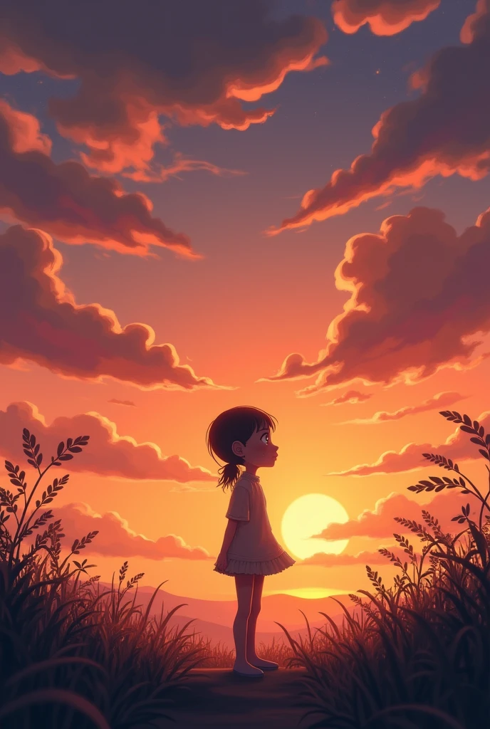 Death of a family member, with a beautiful sunset a girl