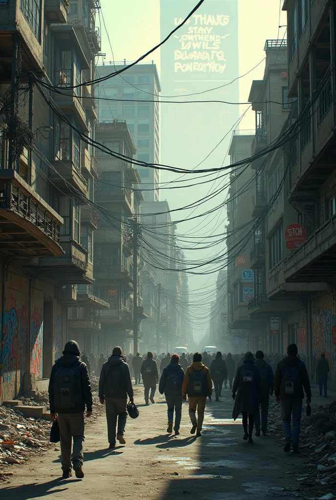 City without civic rules, with a sign that says, "Citizen standards are not carried out"
