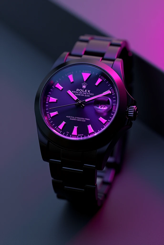 All black Rolex watch with bright purple