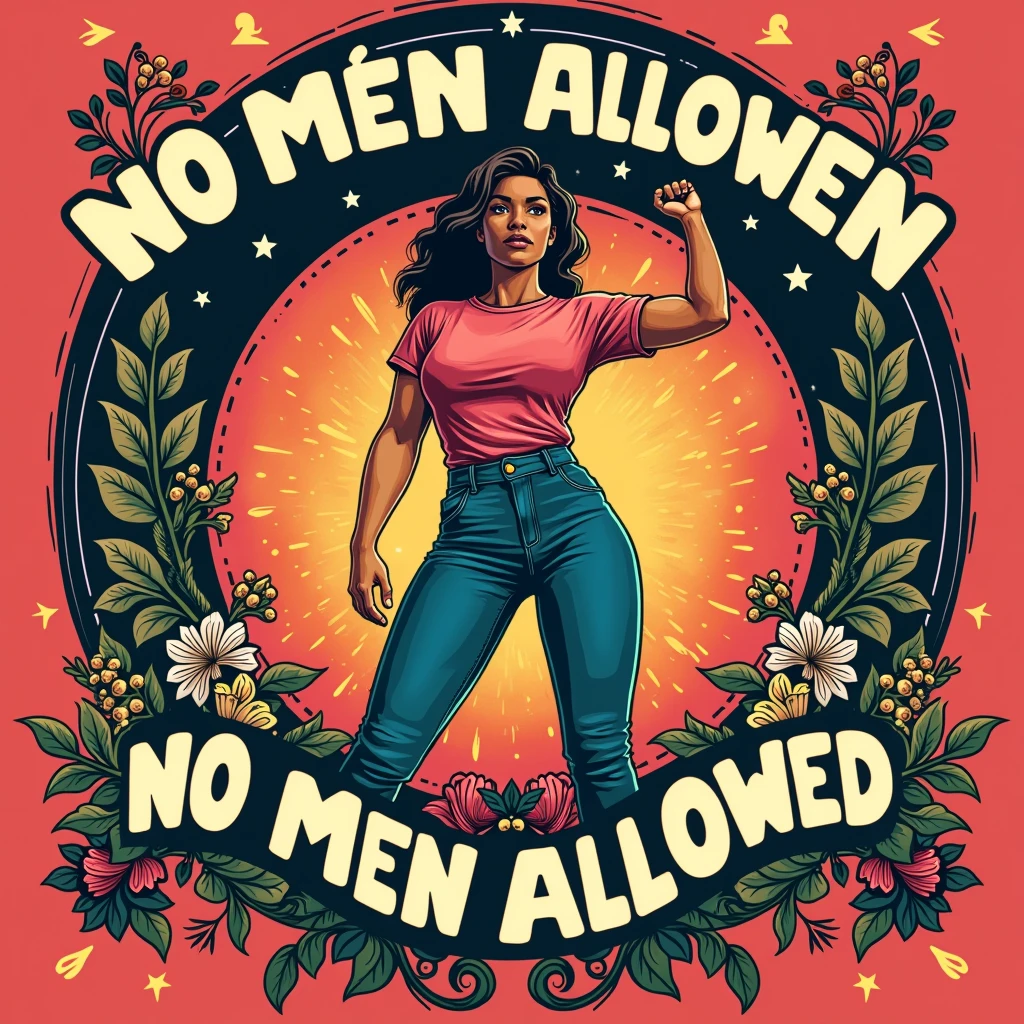 Poster of "No men allowed" in Spanish