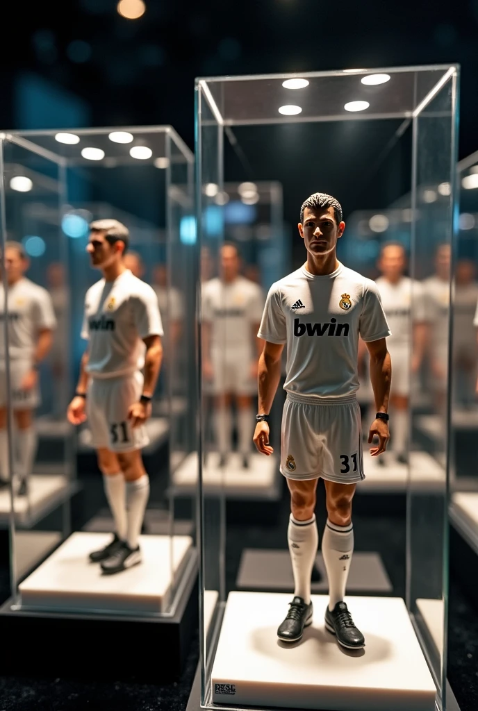 Models for sale in glass cases of Real Madrid players from the UEFA Champions League era