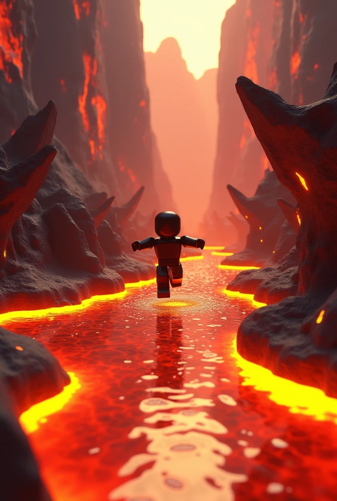 make an image of a roblox r6 dummy passing a lava obby