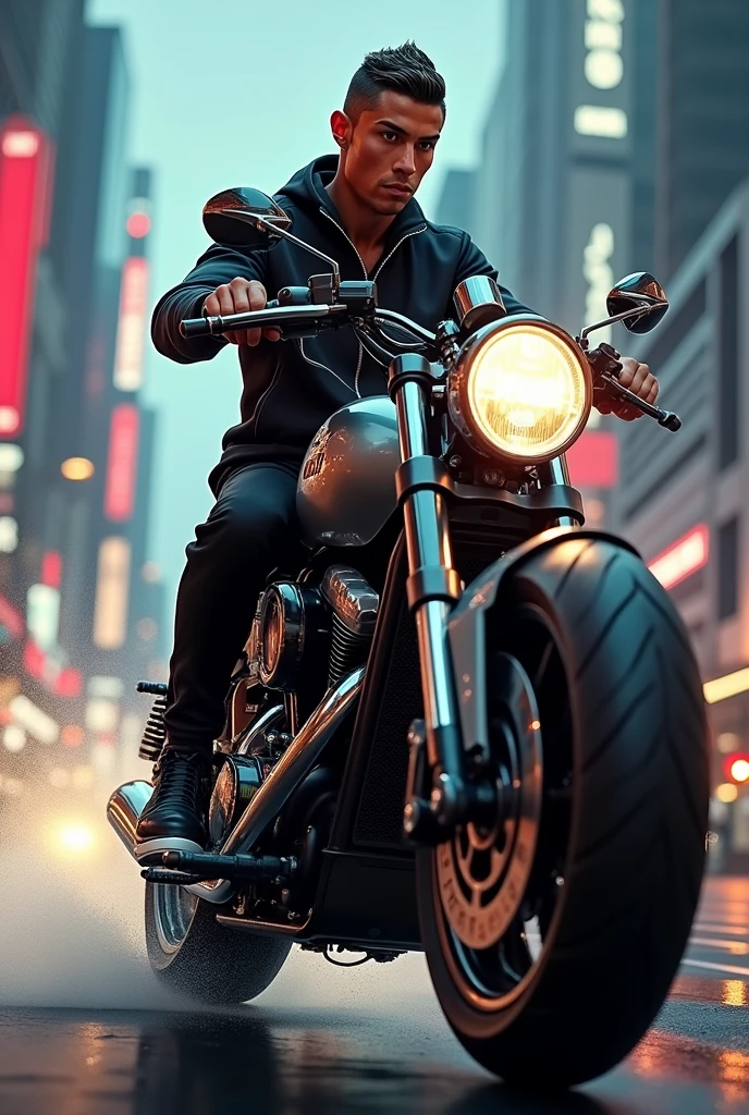 Ronaldo rides a big bike