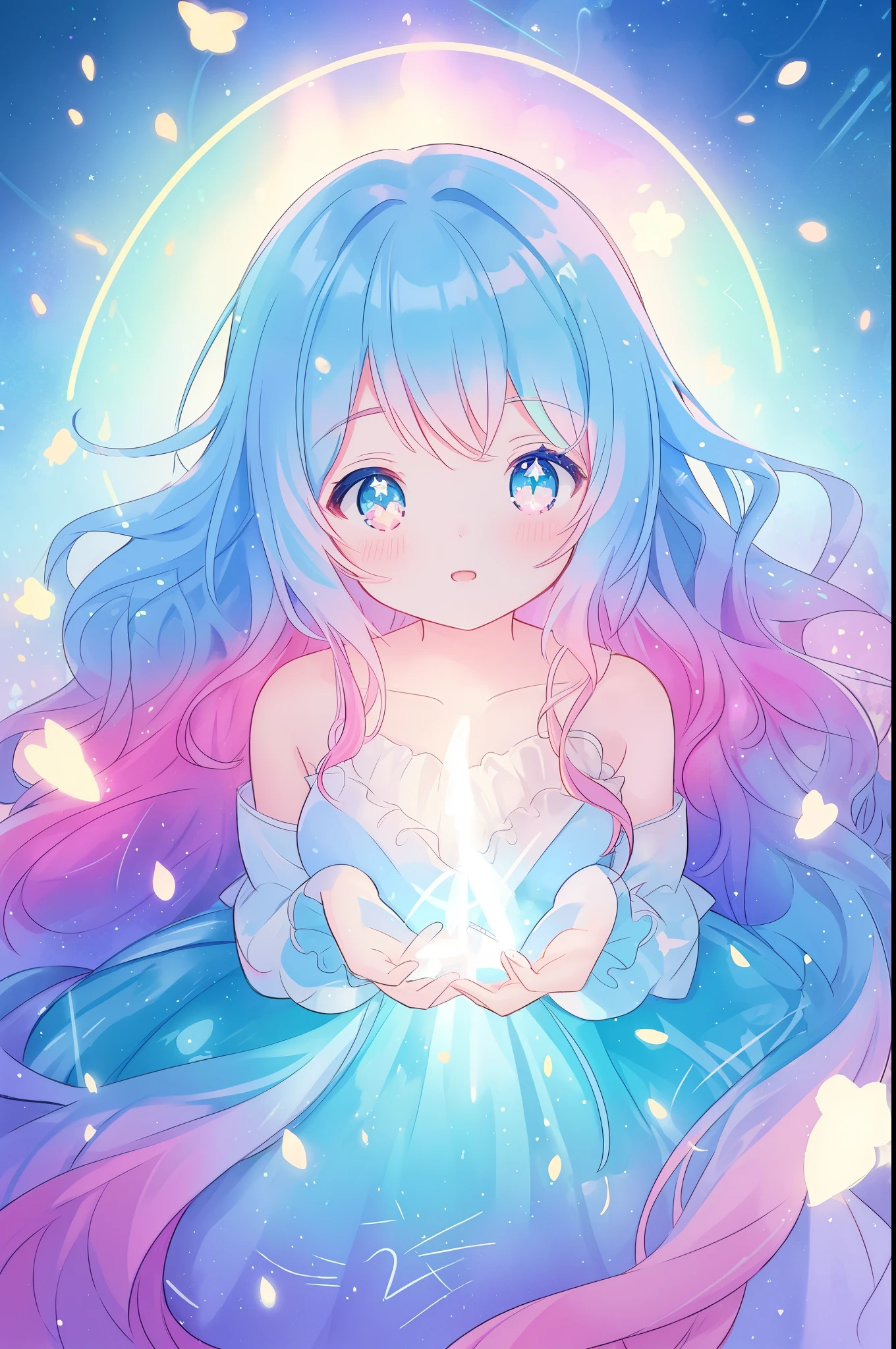 beautiful anime girl in flowing layered ballgown, vibrant pastel colors, (colorful), magical lights, magical flowers, flowers, glowing lights, red pink long wavy hair, sparkling lines of light, inspired by Glen Keane, inspired by Lois van Baarle, disney art style, by Lois van Baarle, glowing aura around her, by Glen Keane, jen bartel, glowing lights! digital painting, flowing glowing hair, glowing flowing hair, beautiful digital illustration, fantasia background, whimsical, magical, fantasy, beautiful face, ((masterpiece, best quality)), intricate details, highly detailed, sharp focus, 8k resolution, sparkling detailed eyes, liquid watercolor