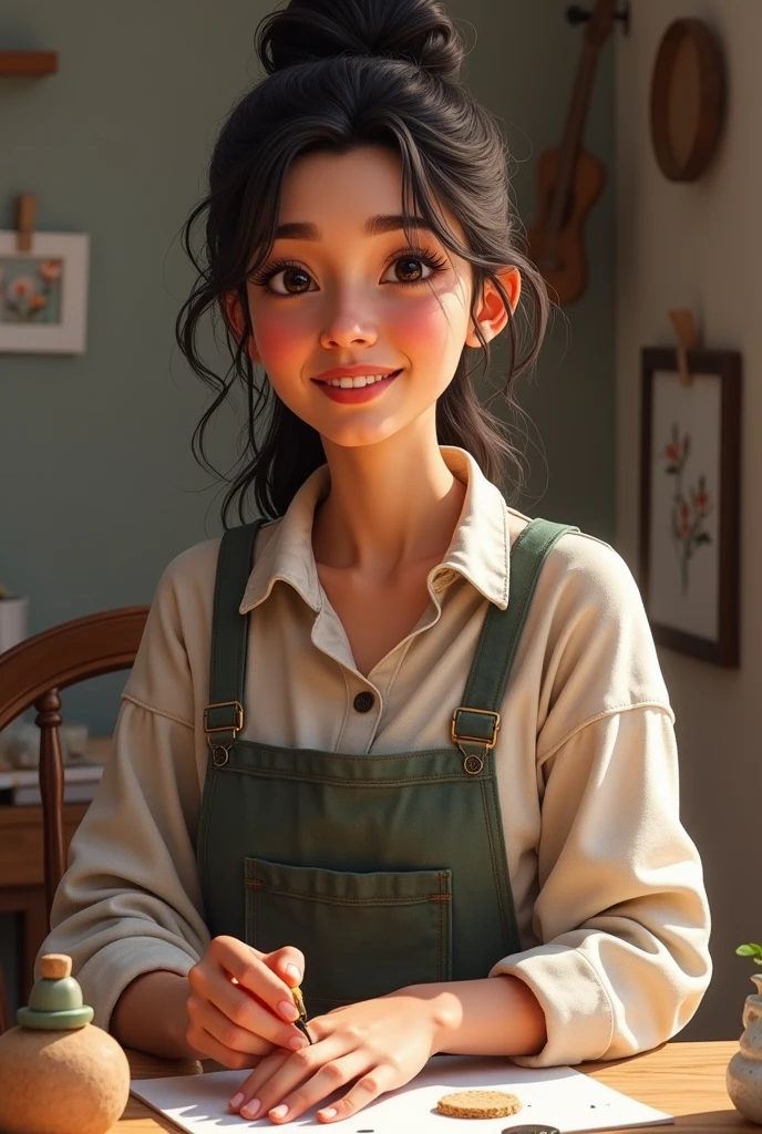 Ana Maria, northeastern woman, a realistic assistant, which talks about clay crafts, a happy woman who loves art