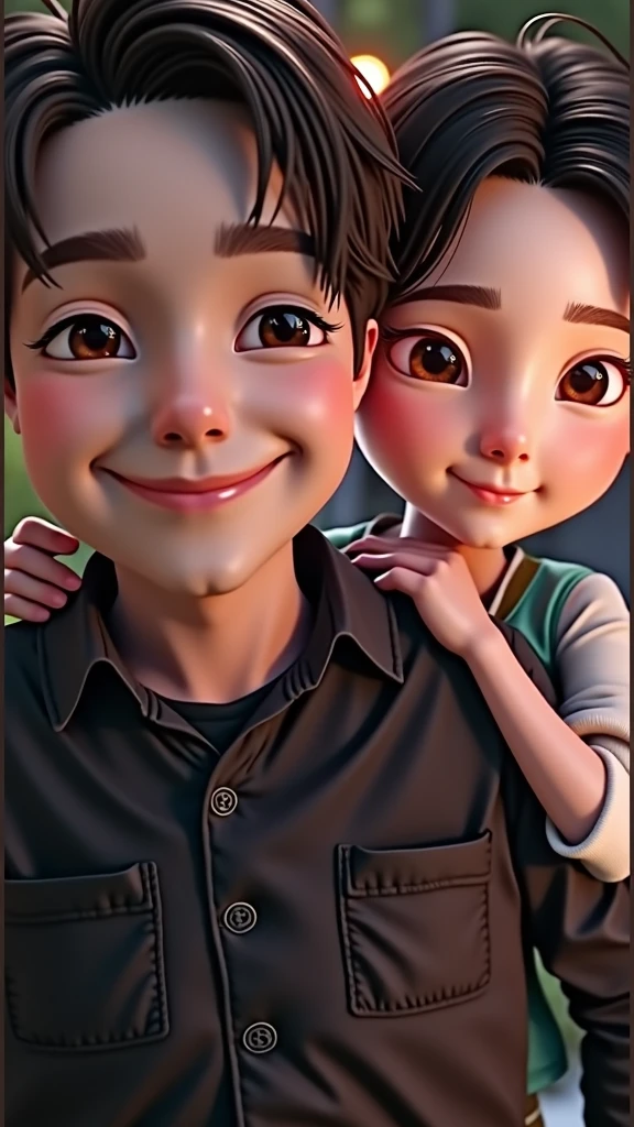 A couple hugging tenderly, intimate embrace, soft lighting, warm colors, romantic, highly detailed, 8K, photorealistic, beautiful facial features, intricate clothing, lush background, natural setting, cinematic composition, dramatic lighting, glowing skin tones, tender expressions, emotional connection