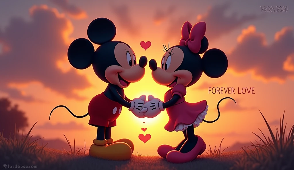 Mickey and Minnie Mous in love at sunset
Lettering forever love
Lettering 14.06.2020