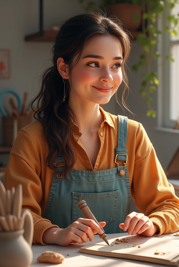 Ana Maria, northeastern woman, a realistic assistant, which talks about clay crafts, a happy woman who loves art