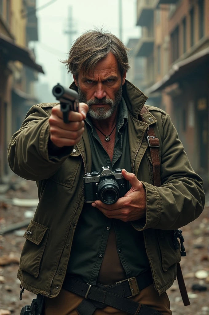 Man holding a gun with a camera