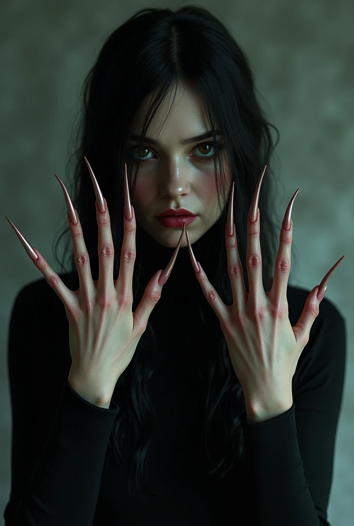 long and razor sharp nails attached onto woman nails