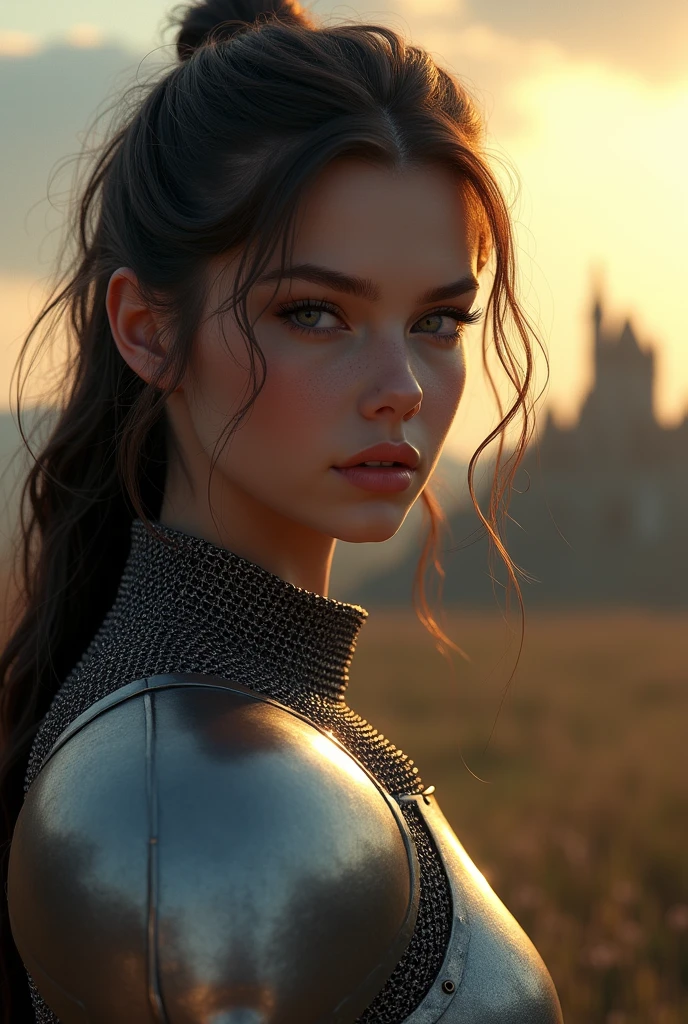 (masterpiece), (extremely intricate:1.3), (realistic), portrait of a girl, the most beautiful in the world, (medieval armor), metal reflections, upper body, outdoors, intense sunlight, far away castle, professional photograph of a stunning man detailed, sharp focus, dramatic, award winning, cinematic lighting, octane render unreal engine, volumetrics dtx, (film grain, blurry background, blurry foreground, bokeh, depth of field, darksky, motion blur:1.3), chainmail