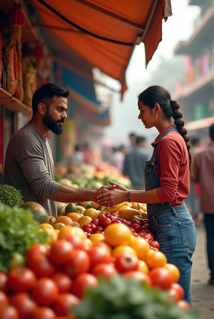 Virat kholi selling vegetables with her wife
