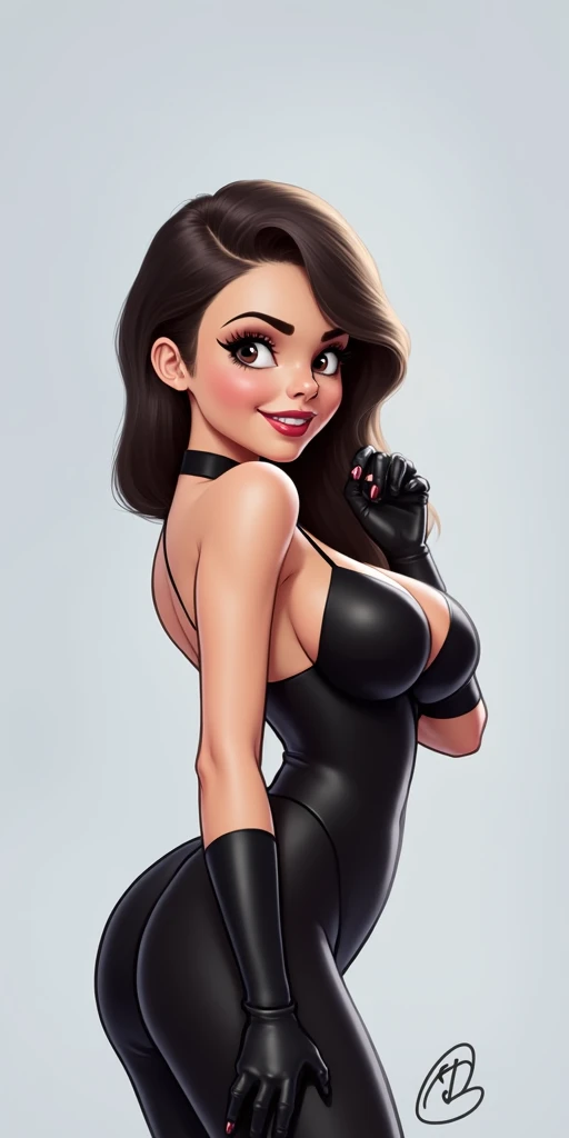 Create an image of elastigirl from "The Incredibles" she should be semi , in a thong, giving a seductive look. It should be just like in the drawings
