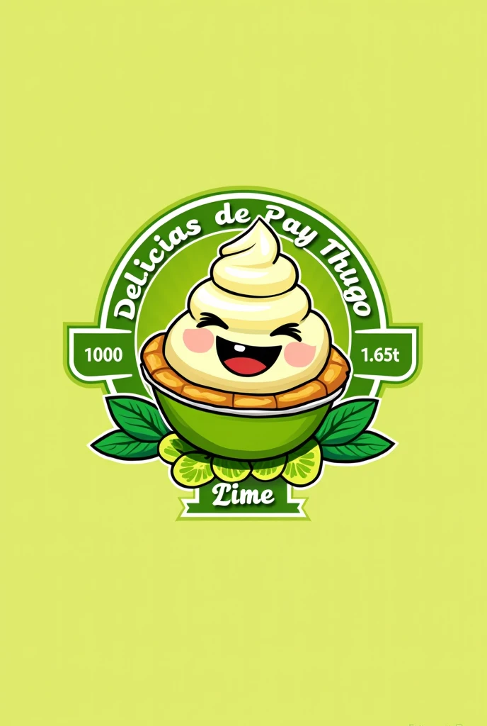 Create a lime pie logo with a personalized pie that will be named DELICIAS DE PAY THIAGO with bright colors 