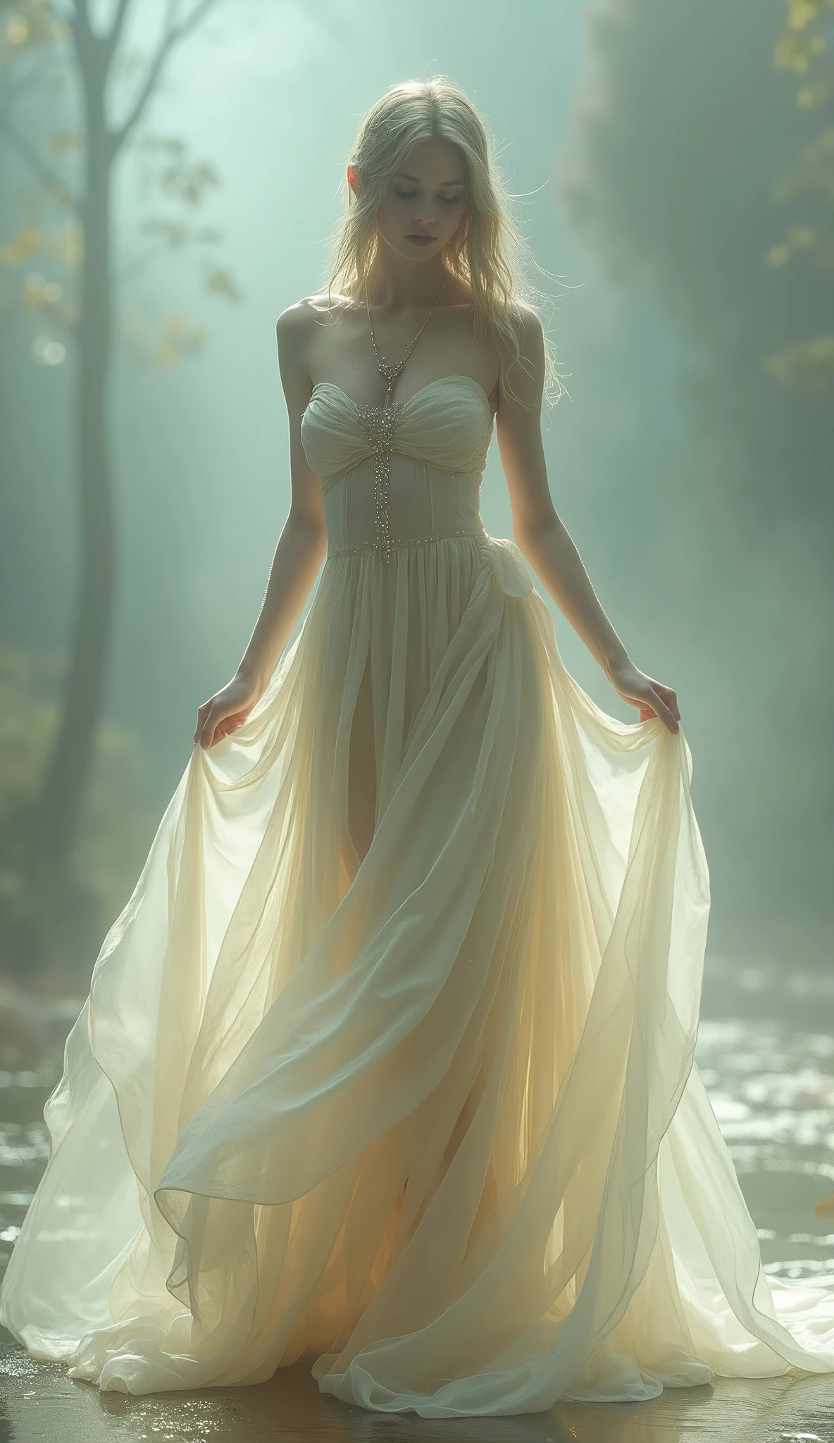 A waif in a silk gaussian gown 8k,