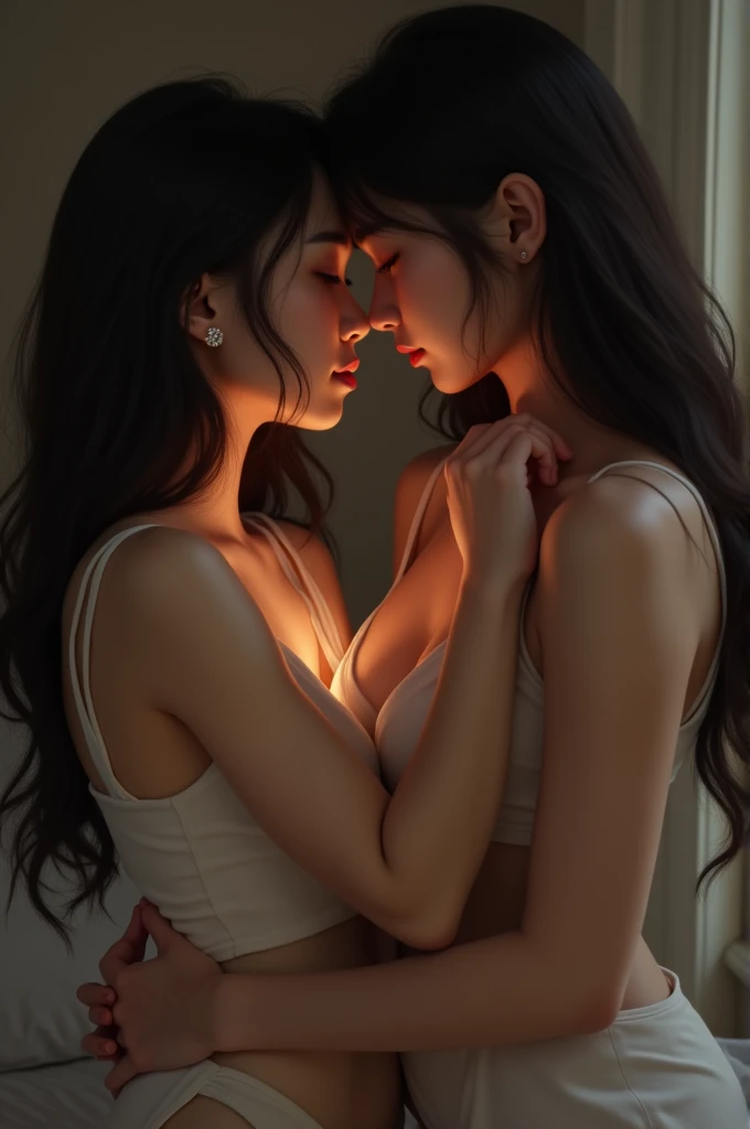 Korean girl kissing with touching breast