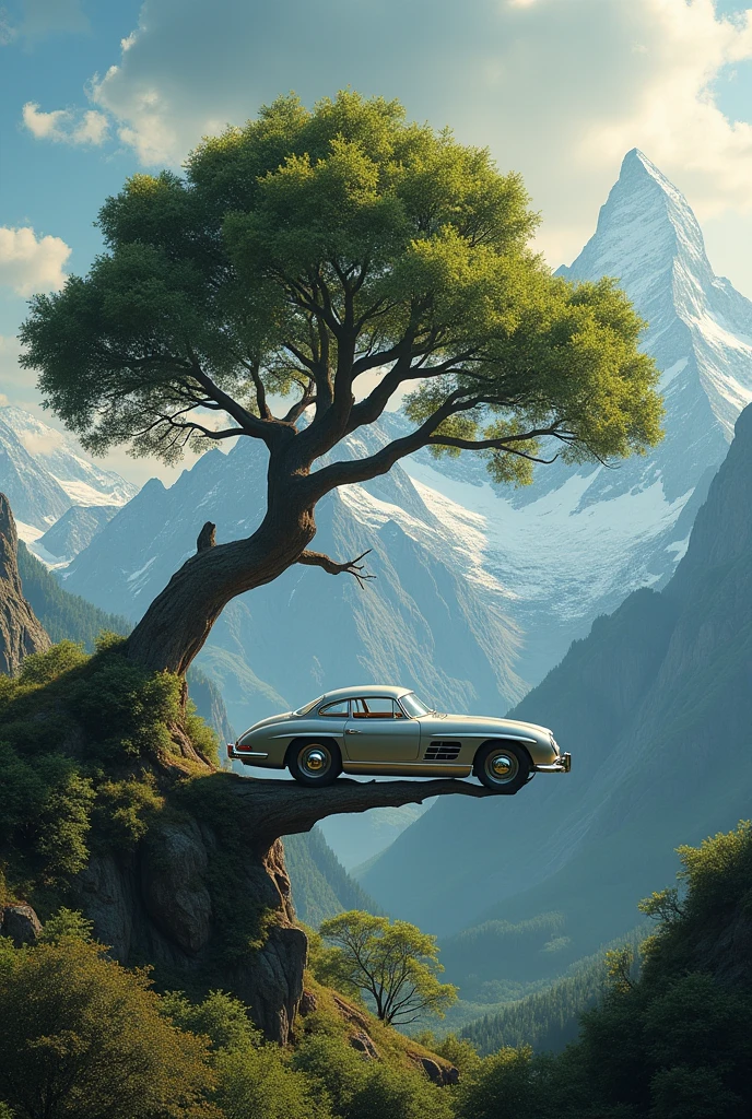 Create a car on tree in mountain