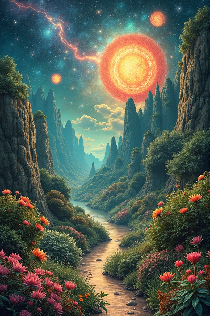 Make a collage with different images that includes the themes of the origin of life and the environment, photosynthesis and chemothesis, fermentation and cellular respiration, and the environment and its components.