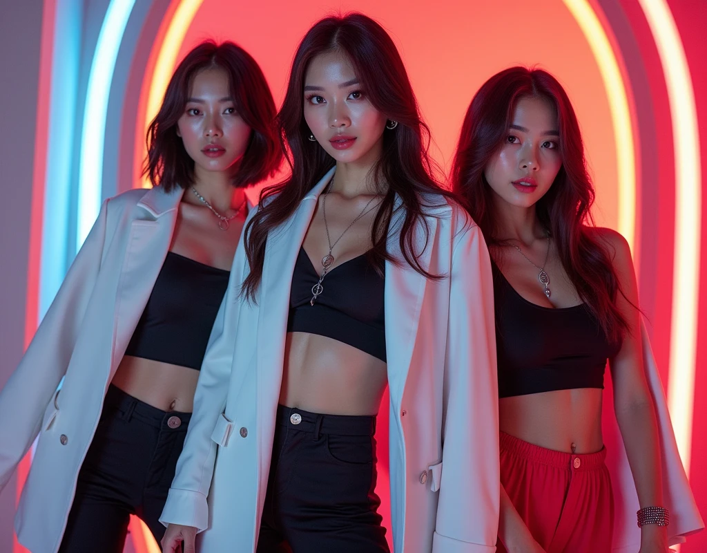 新しいコンセプトアルバムの写真of撮っています. 「Concept photo of female Korean group」of、～Please create it in the style of。 "Feel My Rhythm"