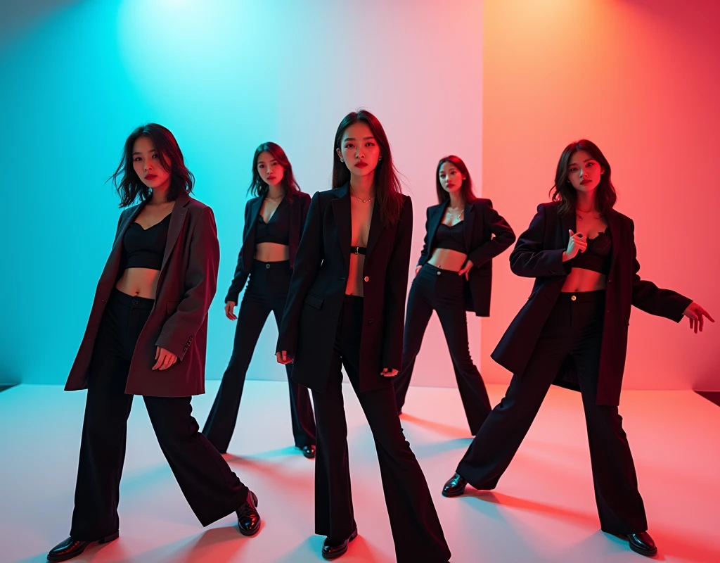新しいコンセプトアルバムの写真of撮っています. 「Concept photo of female Korean group」of、~Please create it in the style of。 "Feel My Rhythm"