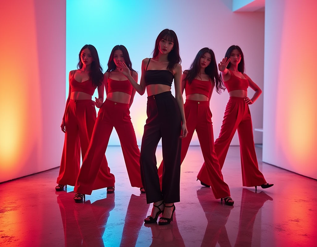 新しいコンセプトアルバムの写真of撮っています. 「Concept photo of female Korean group」of、~Please create it in the style of。 "Feel My Rhythm"