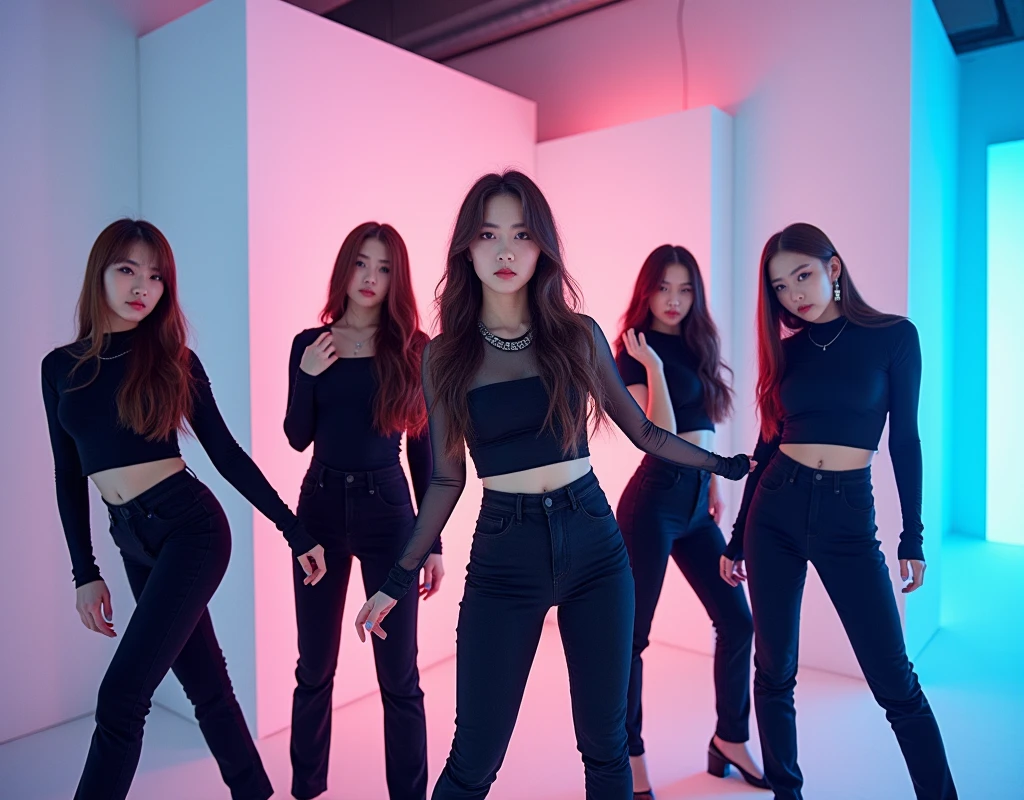 新しいコンセプトアルバムの写真of撮っています. 「Concept photo of female Korean group」of、~Please create it in the style of。 "Feel My Rhythm"