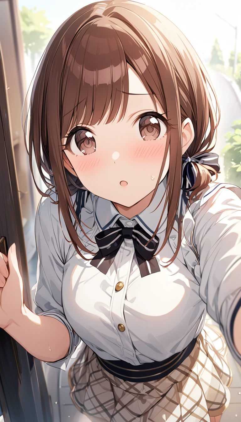 16k,1girl, Hagiwara Yukiho\(idol master\), idolmaster ,official style,blush,embarrassed,:o,cute,natural lighting, (masterpiece, best quality),,detailed scenery,looking view,pov,white background
