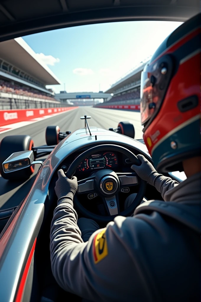 A man driving F1 car