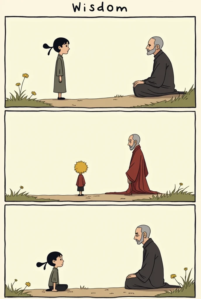 create a 4-frame comic of wisdom