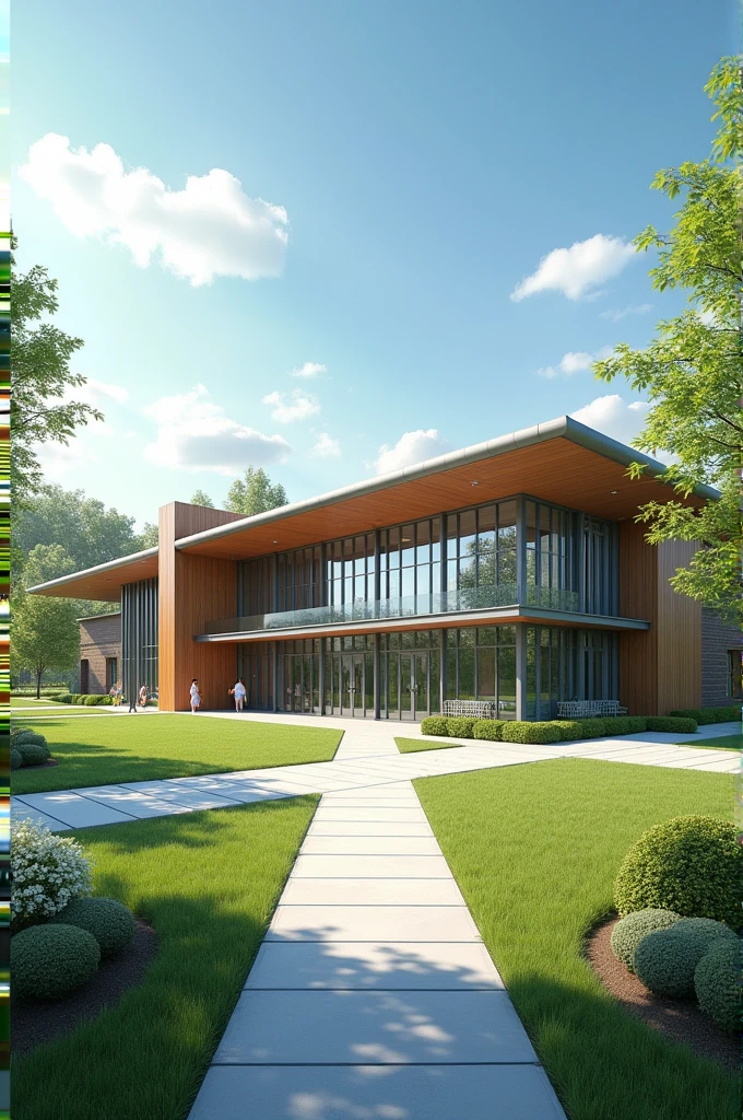 3d exterior of single floor school