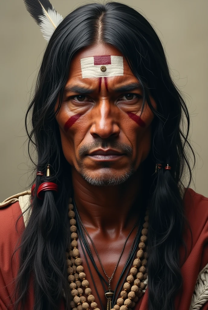 A person from the Red Indian tribe Staring straight ahead
