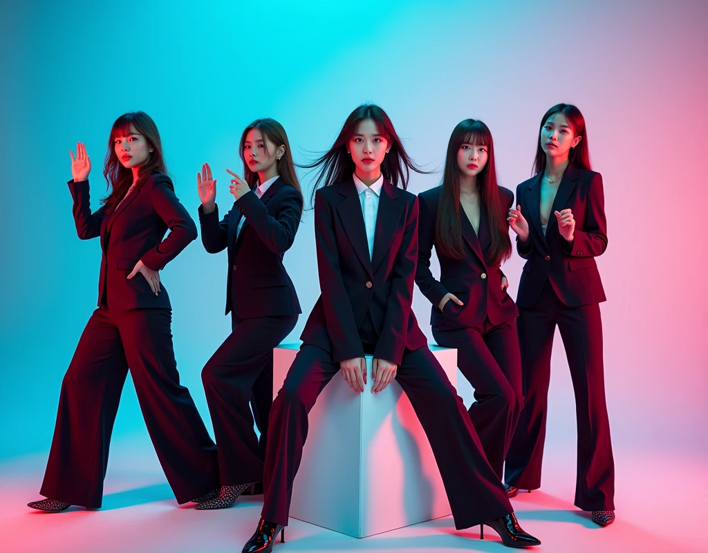 新しいコンセプトアルバムの写真of撮っています. 「Concept photo of female Korean group」of、~Please create it in the style of。 "Feel My Rhythm"