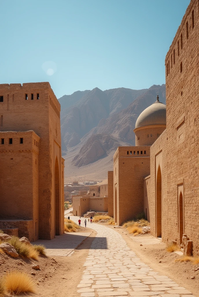 Generate an image that encapsulates the essence of Uzbekistan. Showcase the intricate architecture of historic cities such as Samarkand and Bukhara, highlighting the region’s cultural richness. Set the image against the backdrop of the arid beauty of the Kyzylkum Desert