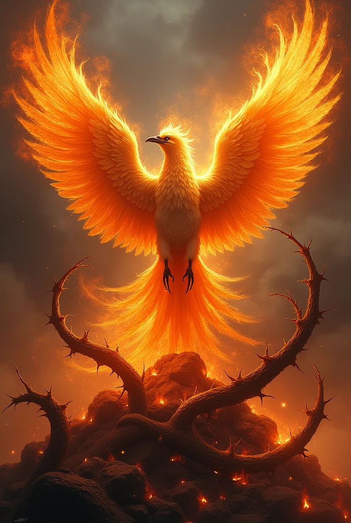 Le design pourrait montrer un phénix majestueux en train de s'élever dans les airs, entouré de ronces qui se consument dans le feu, symbolisant que la douleur est une partie nécessaire du processus de transformation
Tu peux imaginer un phénix aux ailes déployées, avec des détails complexes dans les plumes et un mouvement dynamique, symbolisant la renaissance. Autour de lui, des ronces enflammées, se tordant et brûlant, représenteraient la souffrance surmontée. Le contraste entre les flammes et les épines pourrait marquer le passage de la douleur à la renaissance.