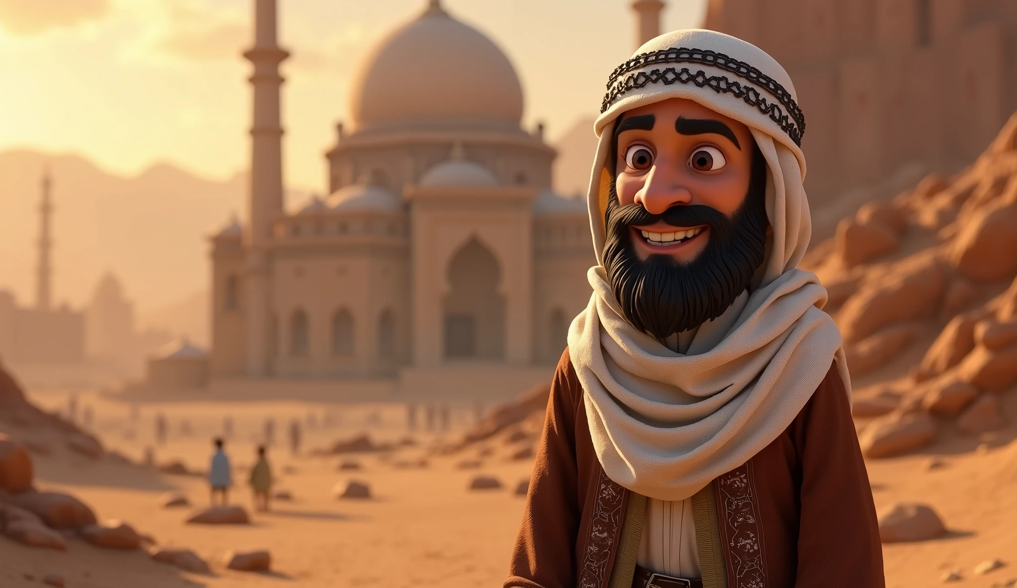 Afghanistan as a taliban arabic Disney Pixar character in white and black arabic words. Afghanistan background