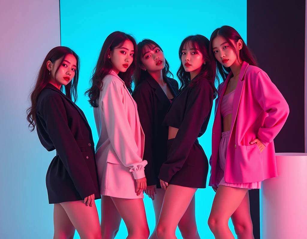 新しいコンセプトアルバムの写真of撮っています. 「Concept photo of female Korean group」of、~Please create it in the style of。 "Feel My Rhythm"
