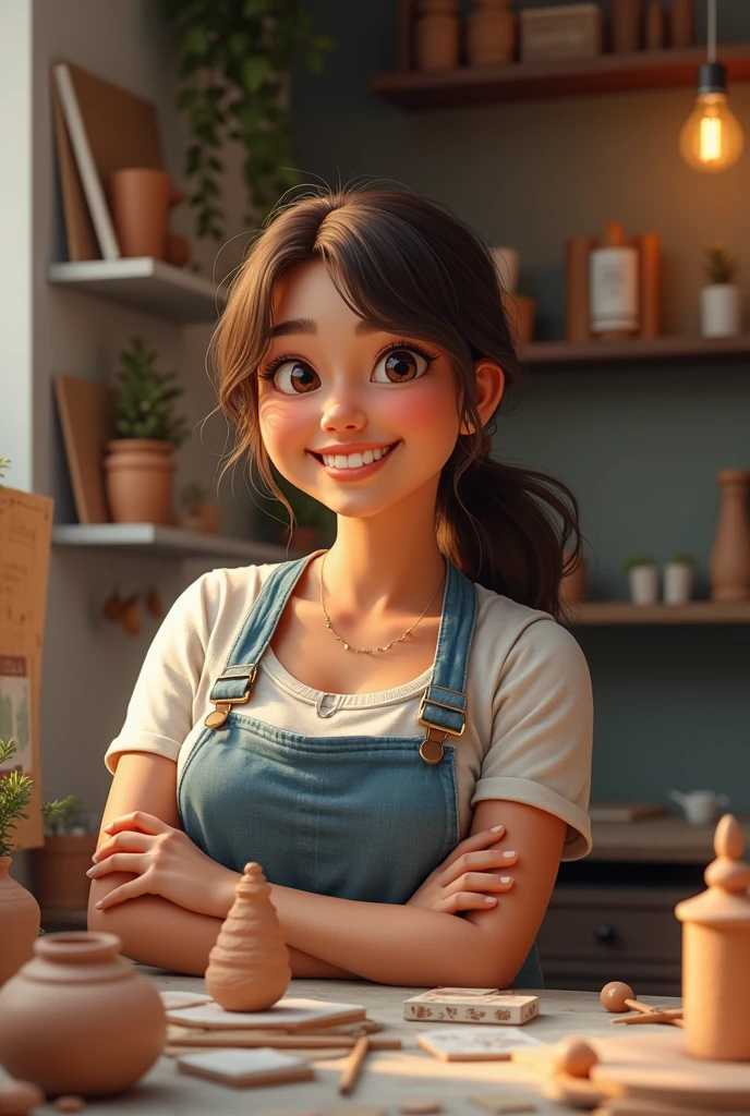 Ana Maria, northeastern woman, an assistant of the Pé di Arte brand, which talks about clay crafts, a cheerful woman who loves art Realistic image